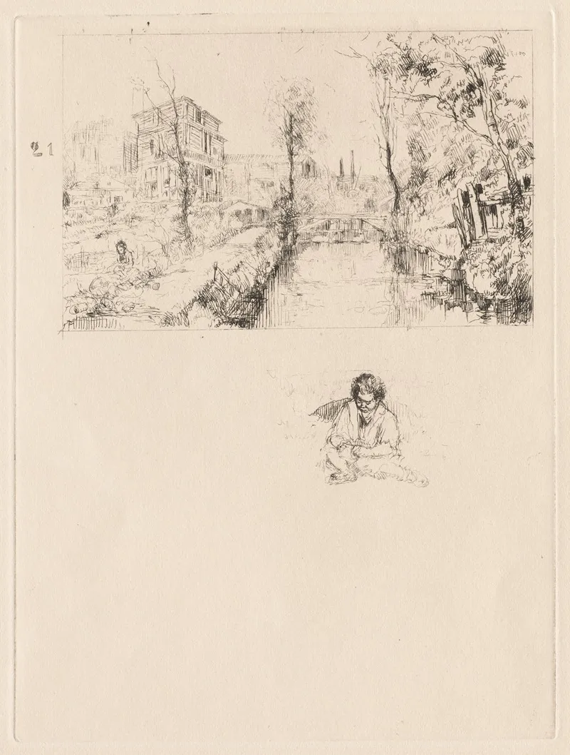 Landscape With Bridge And Child by Auguste Brouet - Canvas Print