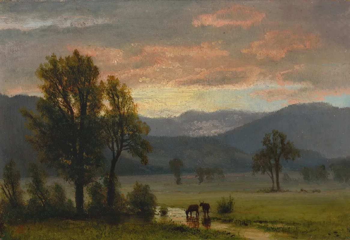 Landscape With Cattle 14 by Albert Bierstadt - Canvas Print