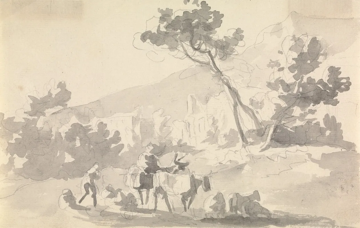 Landscape With Cattle And Figures In Foreground