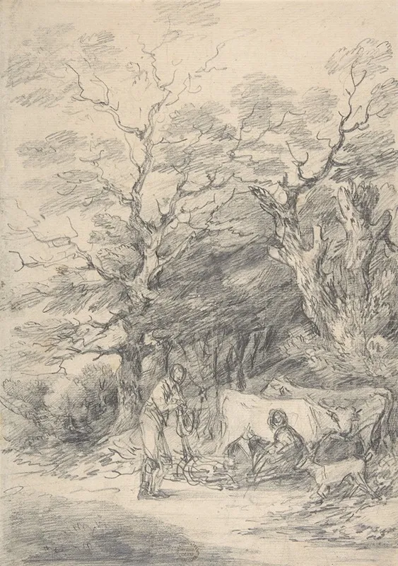 Landscape With Cattle And Figures Sketch For The Rustic Courtship