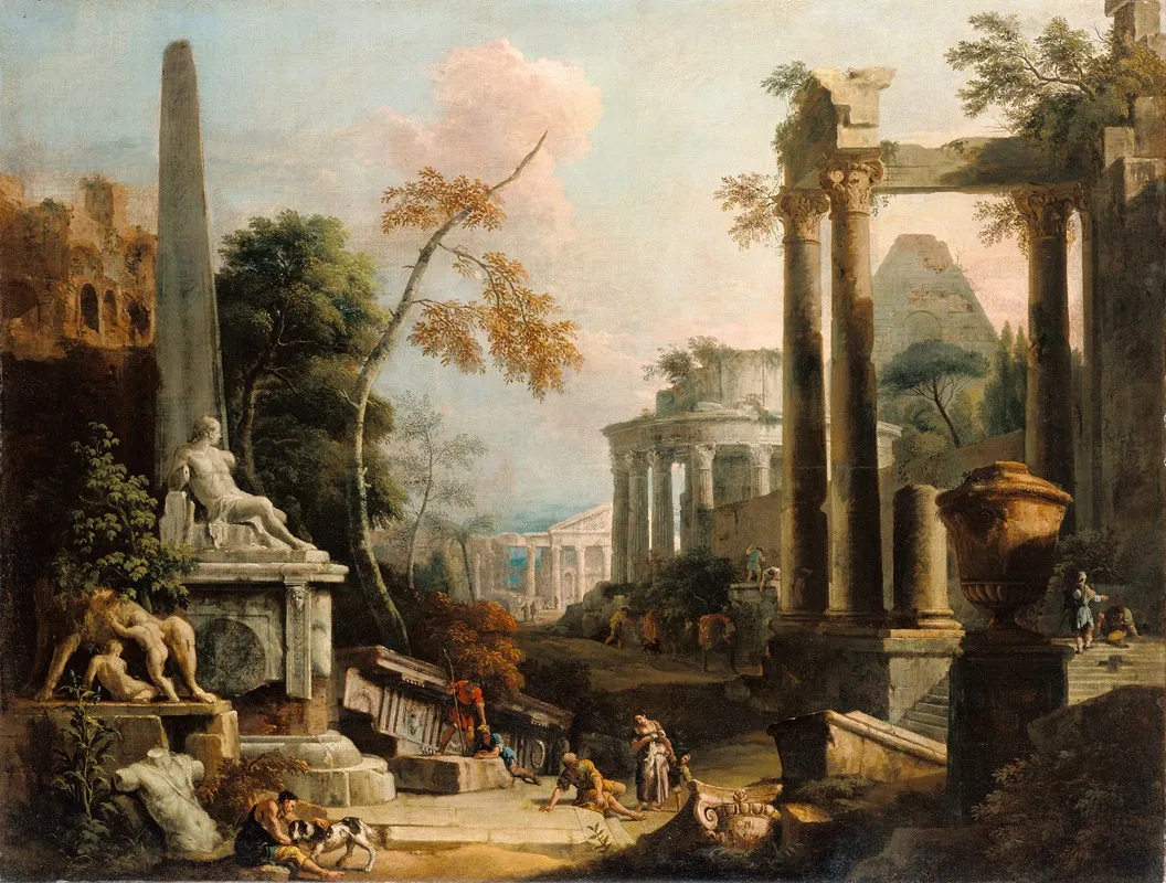 Landscape With Classical Ruins And Figures by Marco Ricci - Canvas Print