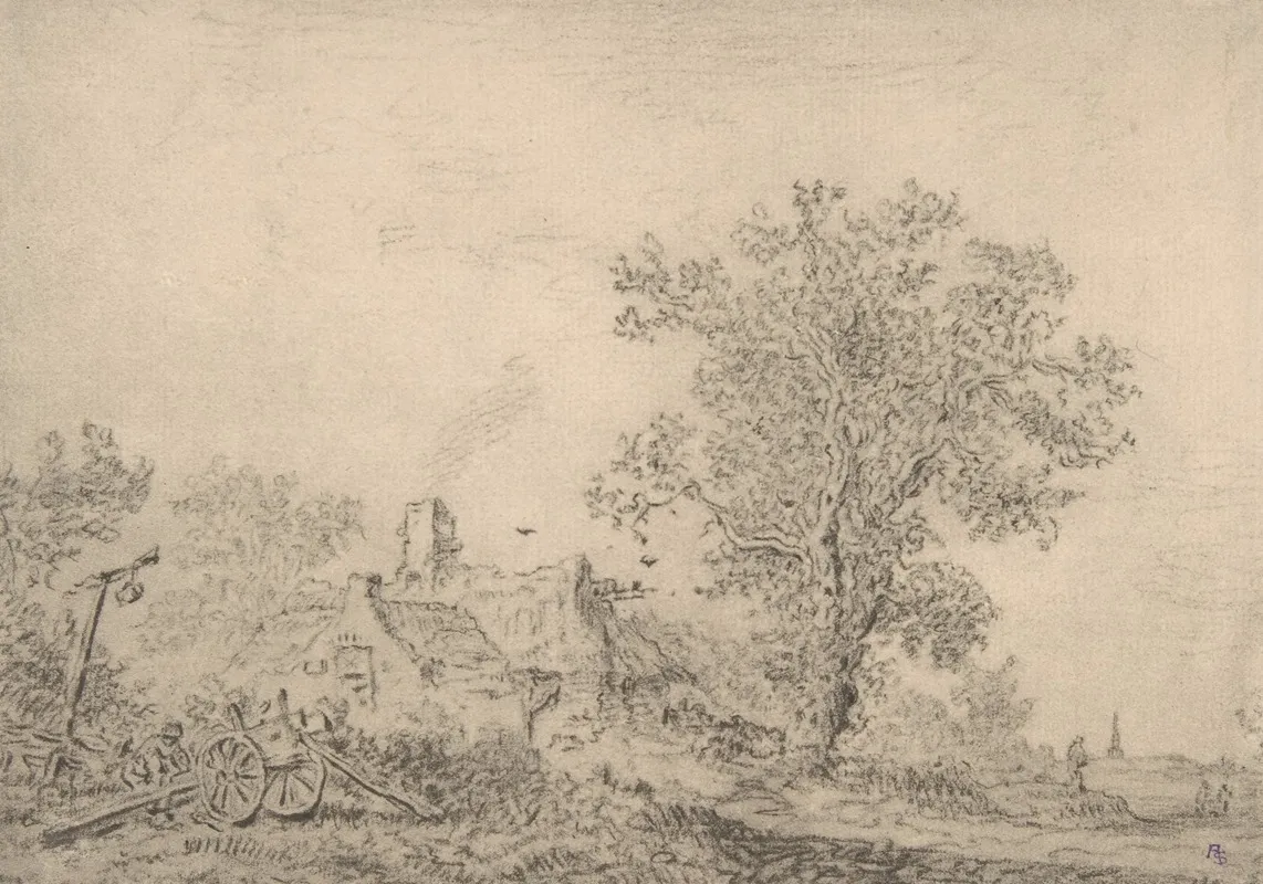 Landscape With Cottages And A Figure By A Cart by Pieter de Molijn - Canvas Print