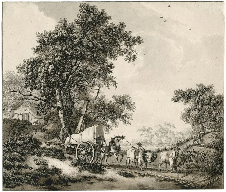 Landscape With Covered Waggon by Barend Hendrik Thier - Canvas Print