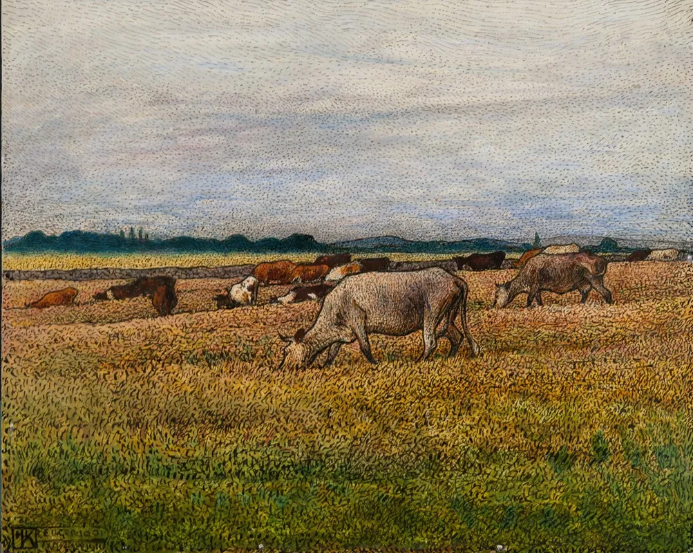 Landscape With Cows 5 by Nils Kreuger - Canvas Print