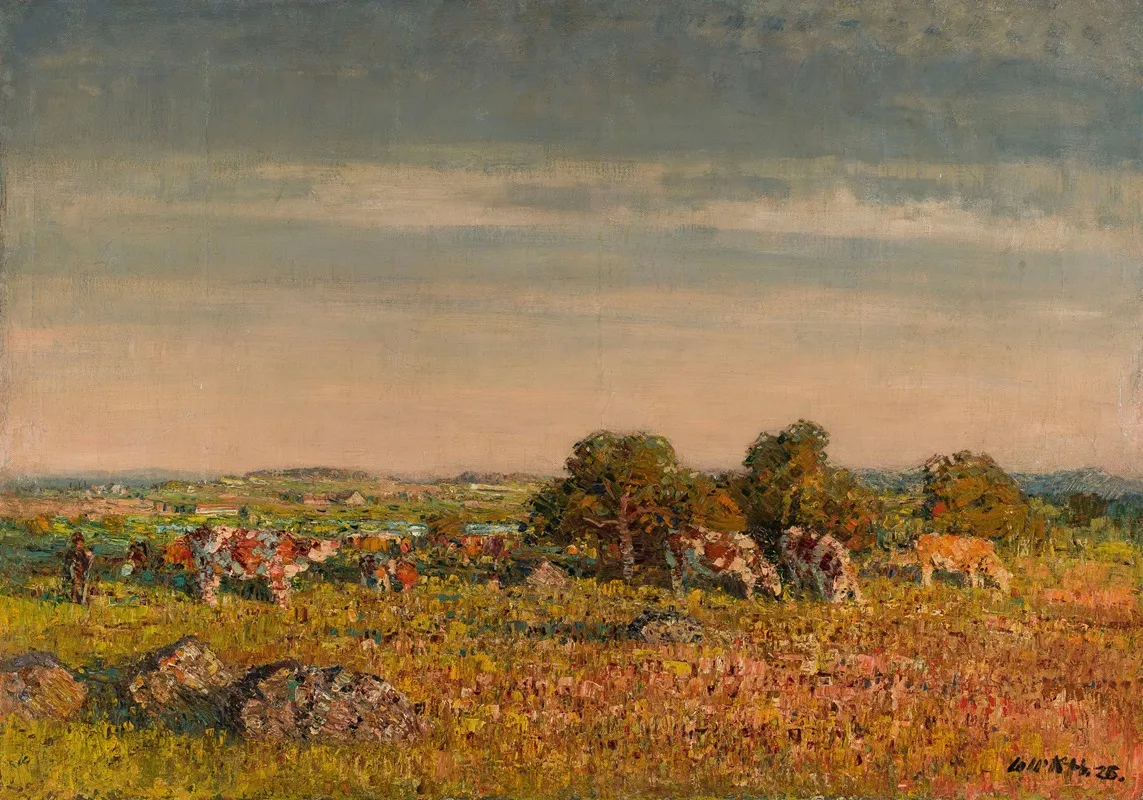 Landscape With Cows 6 by Stanislav Lolek - Canvas Print