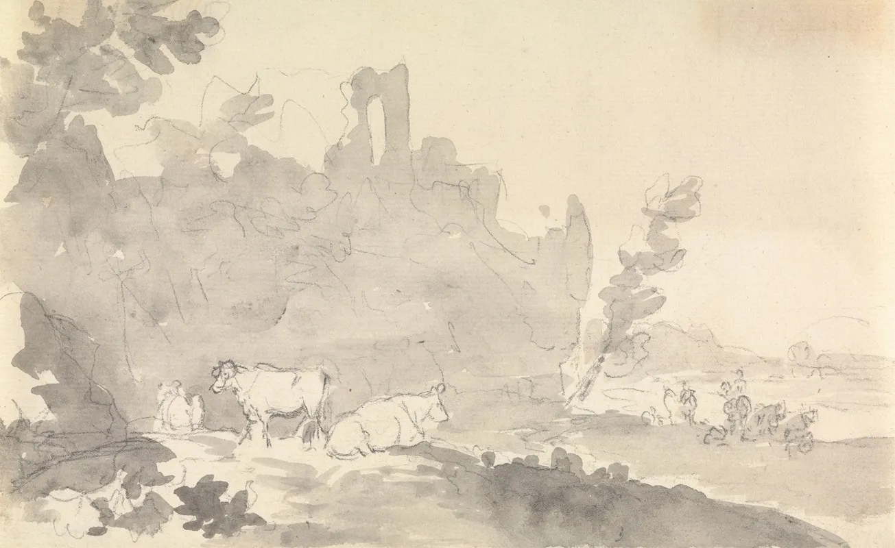 Landscape With Cows In Foreground
