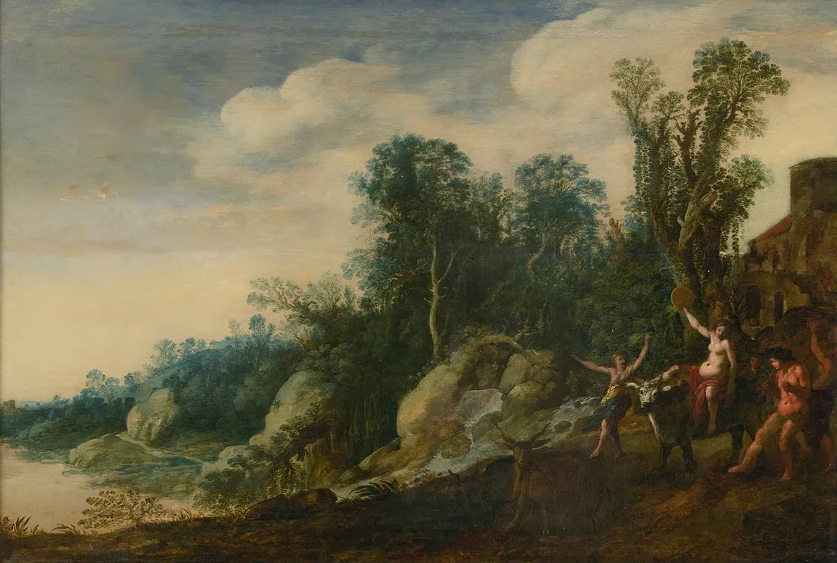 Landscape With Dancing Bacchantes by Moyses van Uyttenbroek - Canvas Print