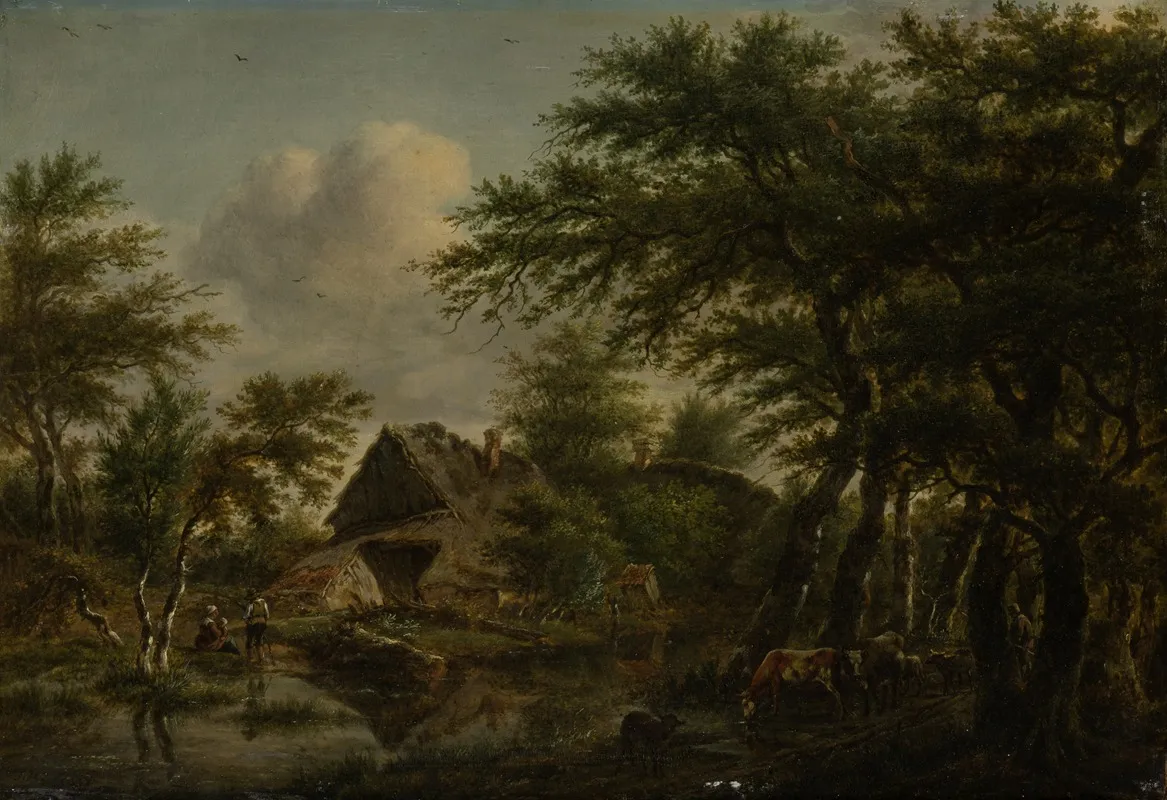 Landscape With Farm Amidst Trees by Jan Hulswit - Canvas Print