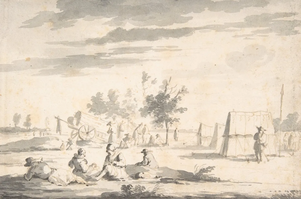 Landscape With Figures And Camp Site by Josua de Grave - Canvas Print