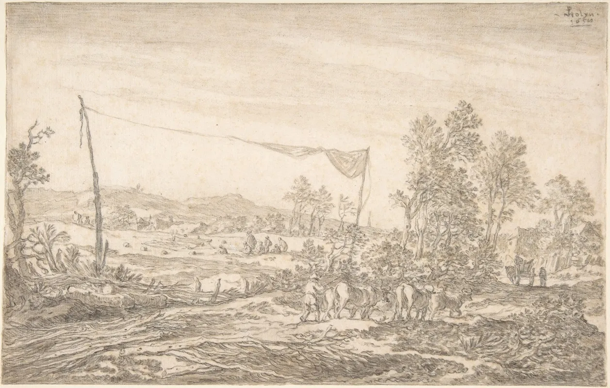 Landscape With Figures And Cattle by Pieter de Molijn - Canvas Print