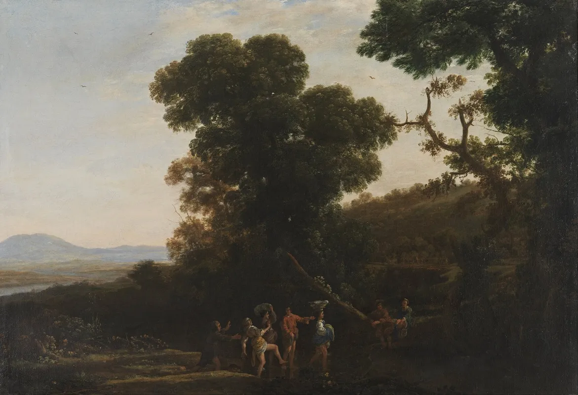 Landscape With Figures Wading Through A Stream by Claude Lorrain - Canvas Print