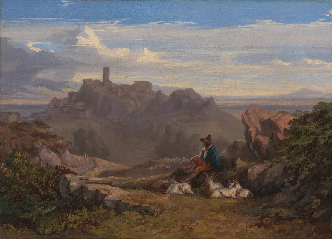 Landscape With Goatherd by Edward Lear - Canvas Print