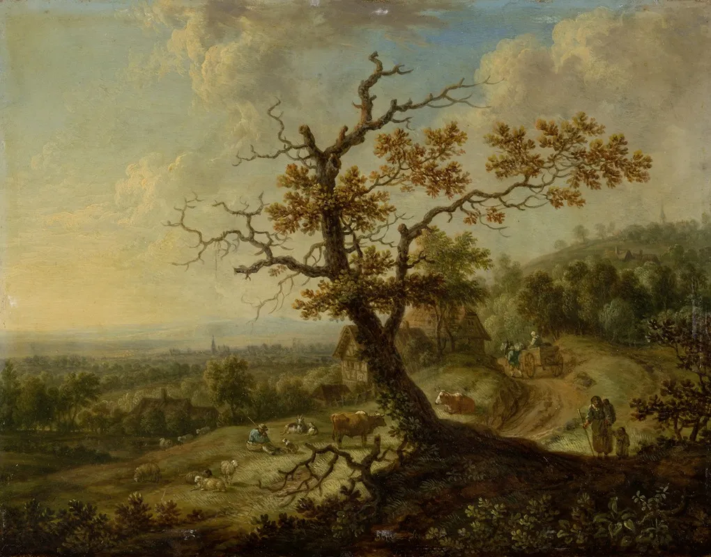 Landscape With Grazing Farm Animals