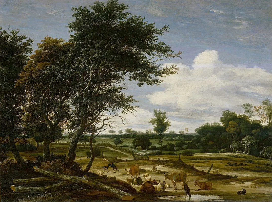 Landscape With Herdsmen And Cattle 3 by Jacob Salomonsz. van Ruysdael - Canvas Print
