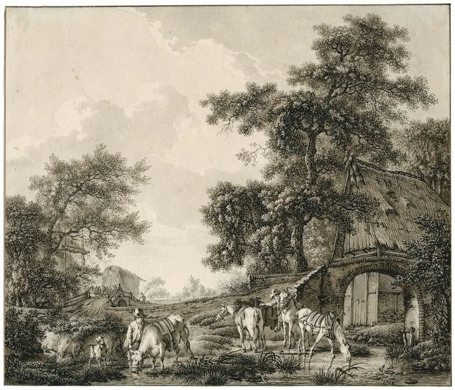 Landscape With Horses 2 by Barend Hendrik Thier - Canvas Print