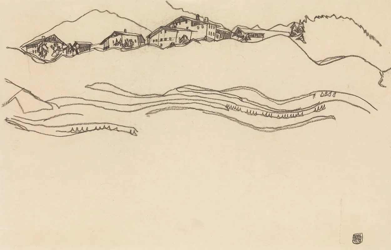 Landscape With Houses 2 by Egon Schiele - Canvas Print