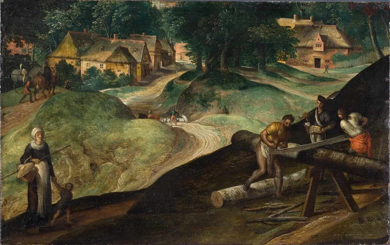 Landscape With Men Sawing Timber by Gillis Mostaert - Canvas Print