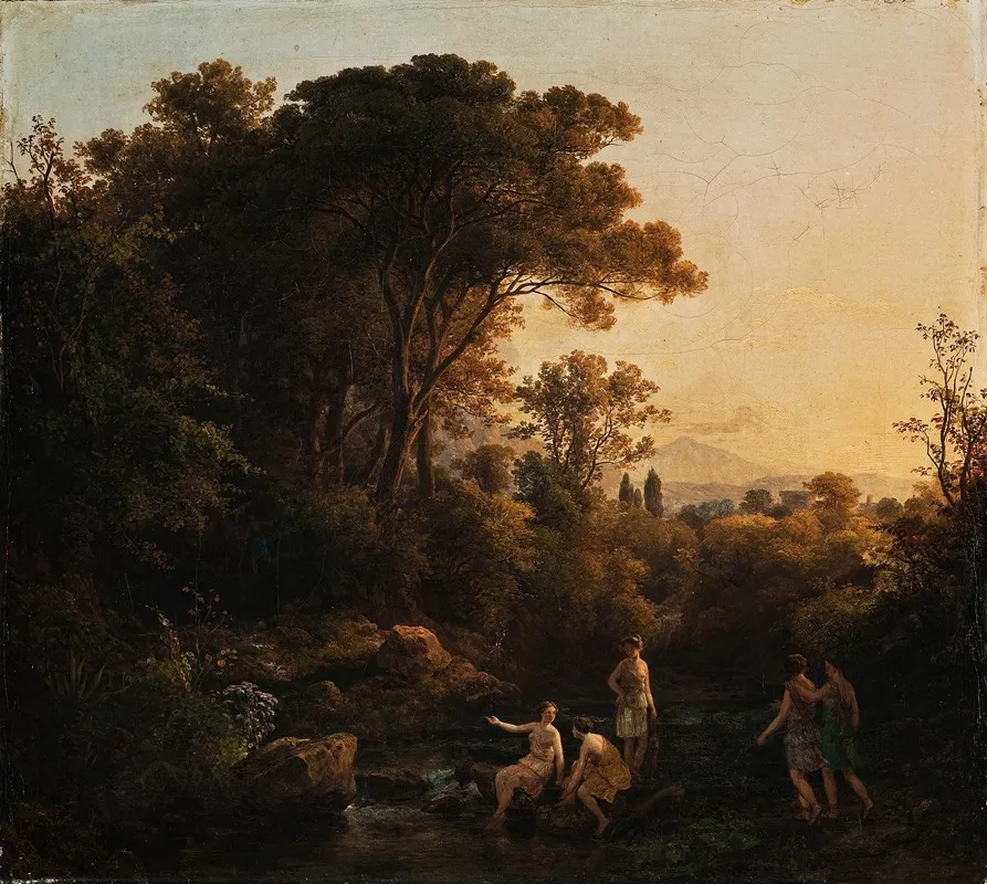 Landscape With Nymphs Bathing by Károly Markó - Canvas Print