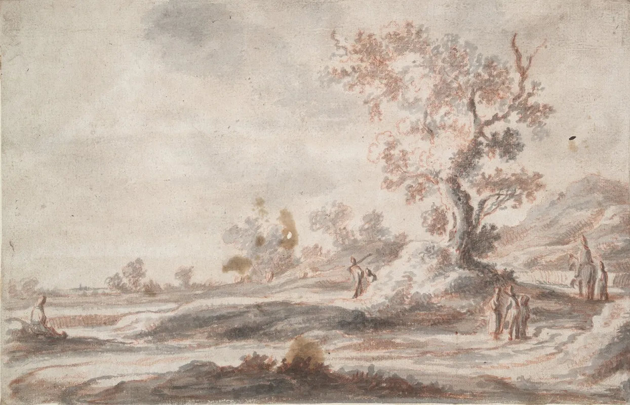 Landscape With Old Tree And Figures by Abraham Genoels II - Canvas Print