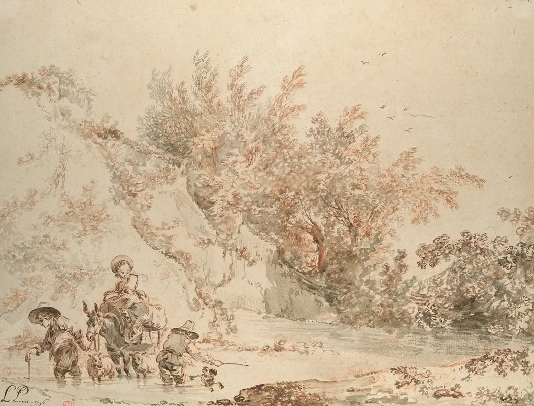 Landscape With Peasants Fording A Stream