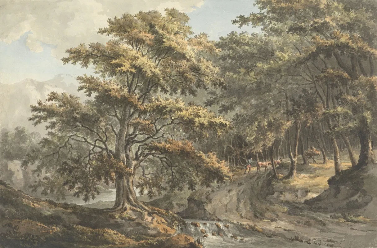 Landscape With River And Cattle Driver In Background by William P. Sherlock - Canvas Print