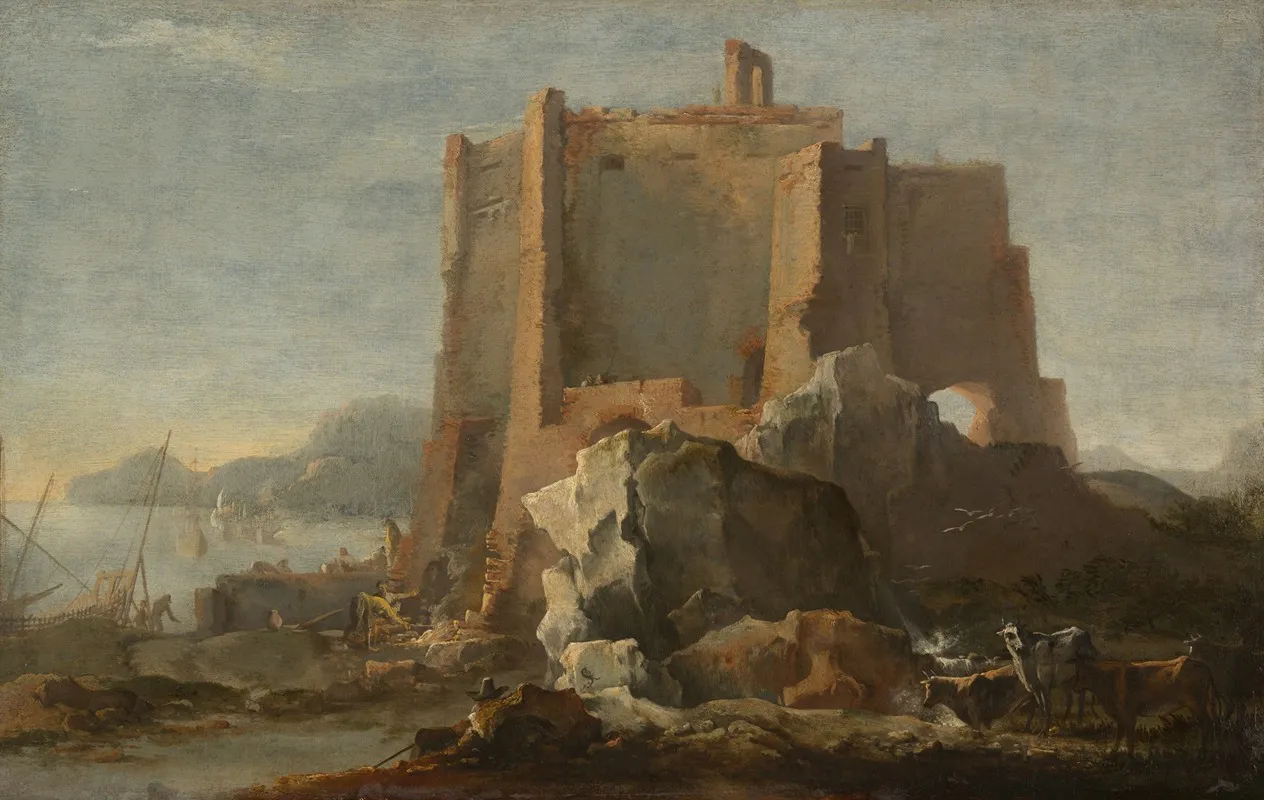 Landscape With Rock And Fortress by Domenico Gargiulo - Canvas Print