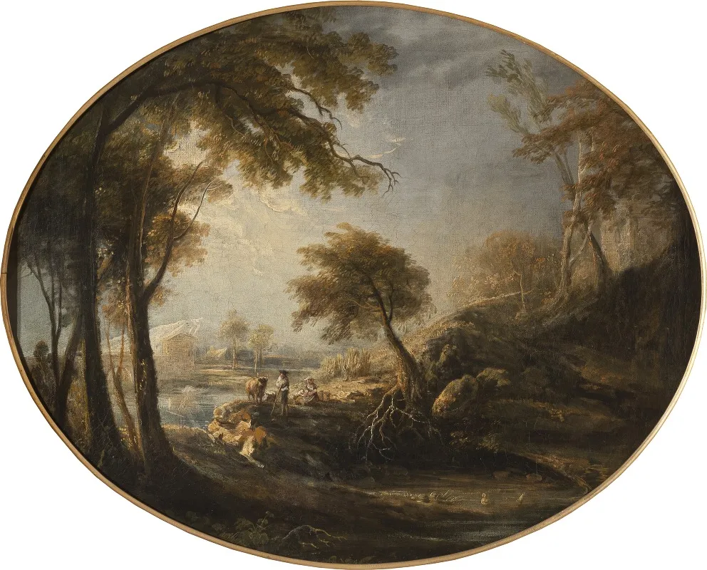 Landscape With Rustics And Cattle by Elias Martin - Canvas Print