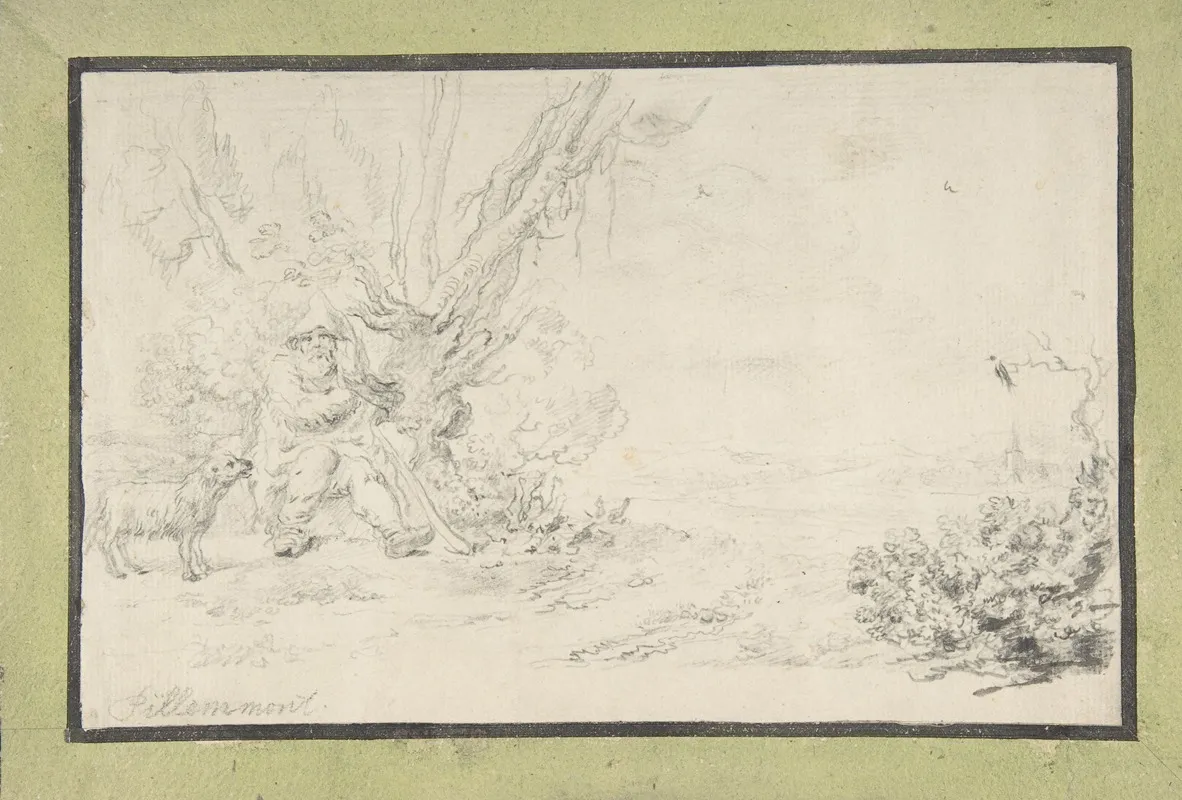 Landscape With Seated Shepherd And Dog by Jean-Baptiste Pillement - Canvas Print