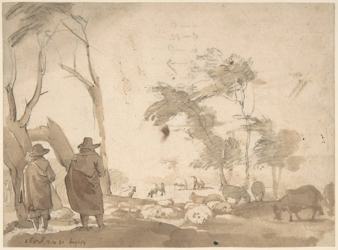 Landscape With Sheep And Two Figures
