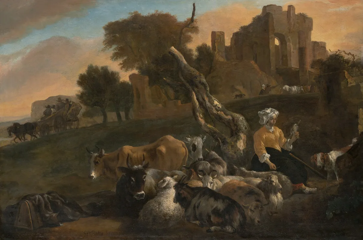 Landscape With Shepherdess by Jan Baptist Weenix - Canvas Print