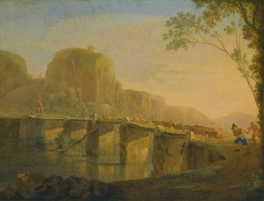 Landscape With Shepherds And Their Flock Crossing The Ponte Acquoria Near Tivoli