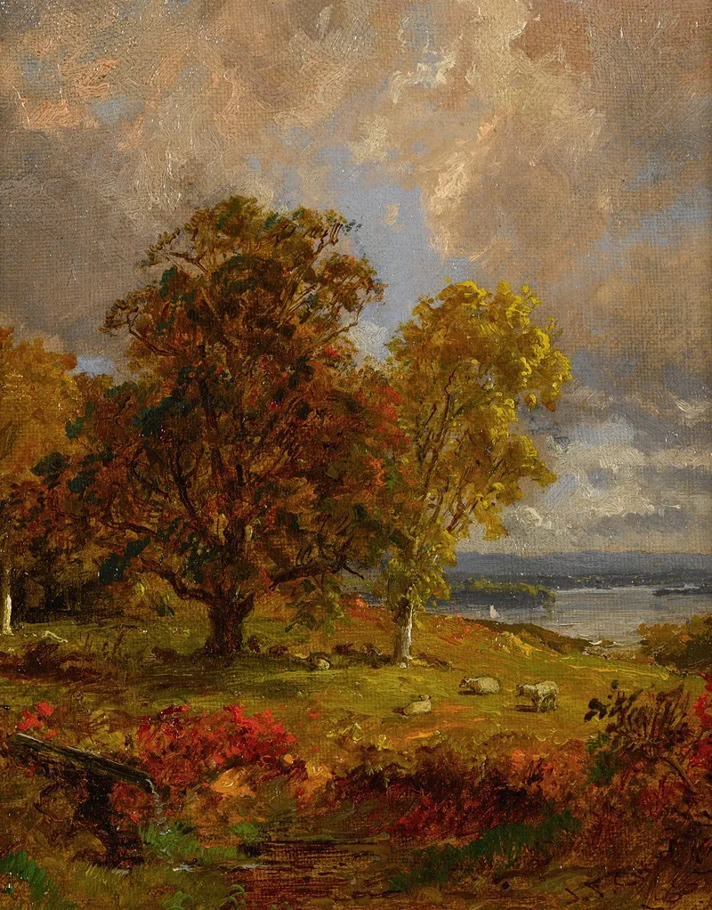 Landscape With Trees And Sheep Near A Copse