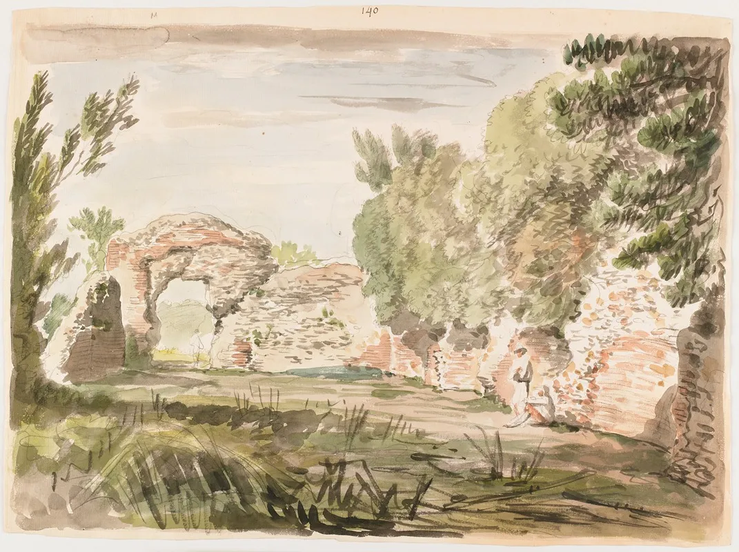 Landscape With Trees Ruin And Three Figures