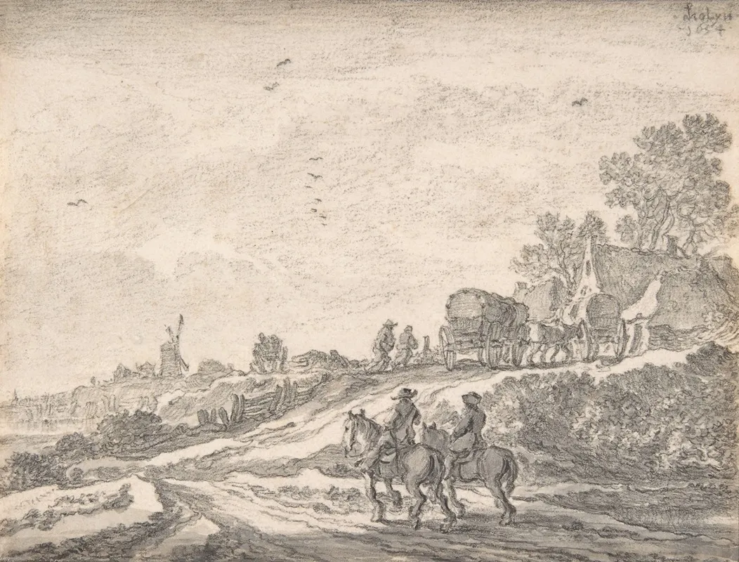 Landscape With Two Men On Horseback by Pieter de Molijn - Canvas Print
