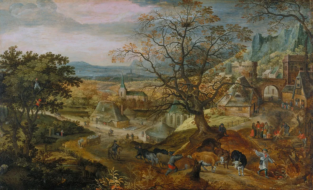 Landscape With Village Autumn by Jacob Savery the Elder - Canvas Print