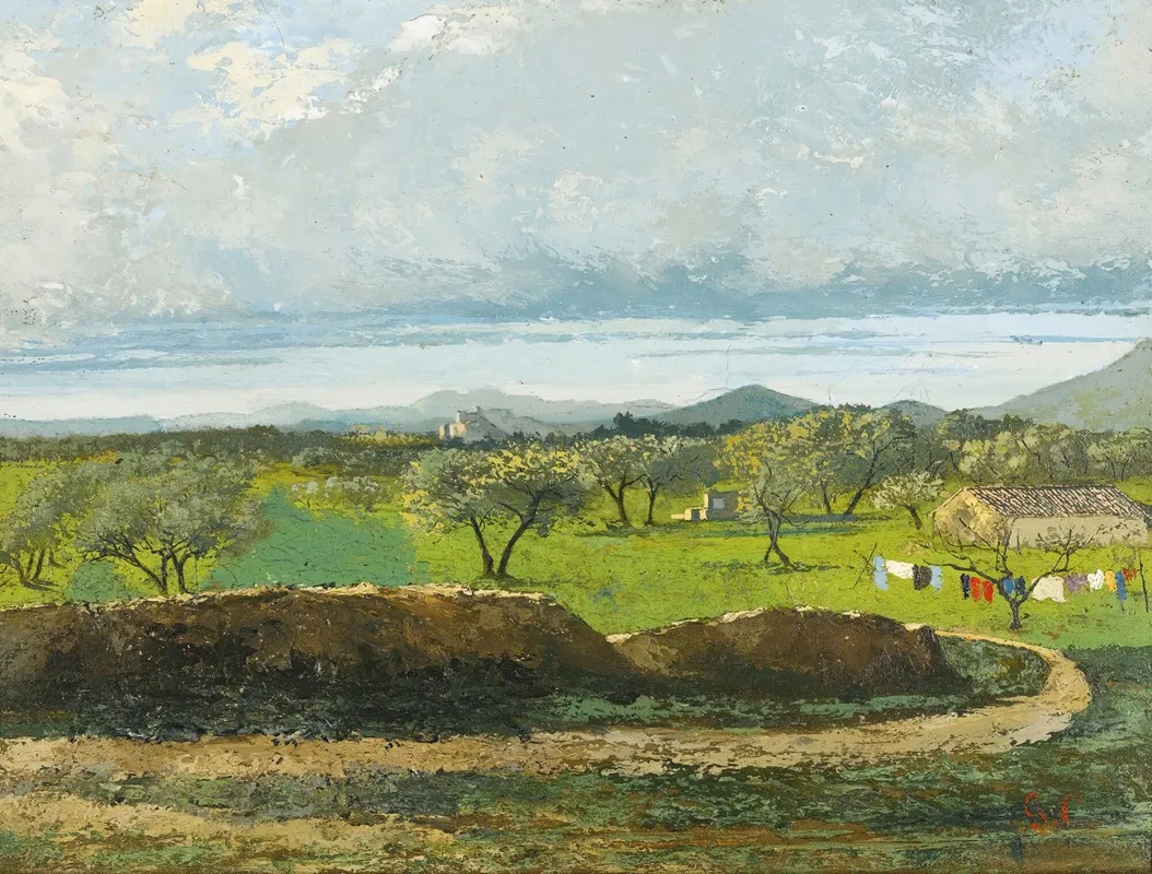 Landscape With Wall And Orchard by Gustave Courbet - Canvas Print