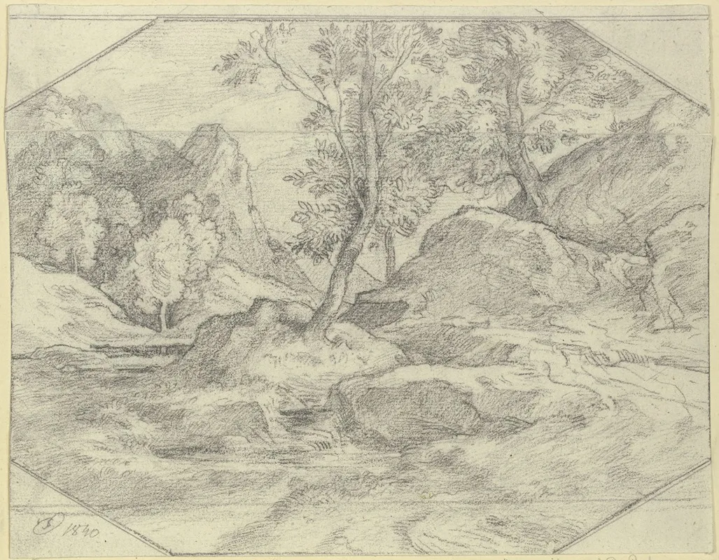 Landschaft Mit Baumen Und Felsen by Johann Heinrich Ferdinand Olivier - Canvas Print