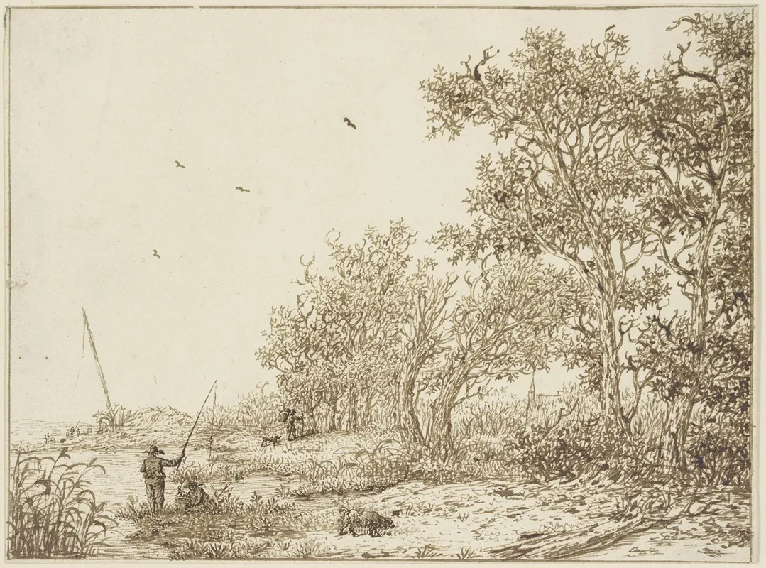 Landschaft Mit Baumen Vorne Ein Angler by Adriaen Hendriksz. Verboom - Canvas Print