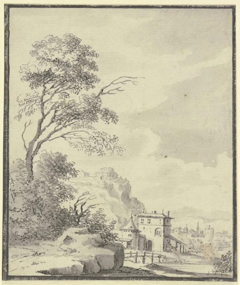 Landschaft Mit Einem Haus Mit Turm