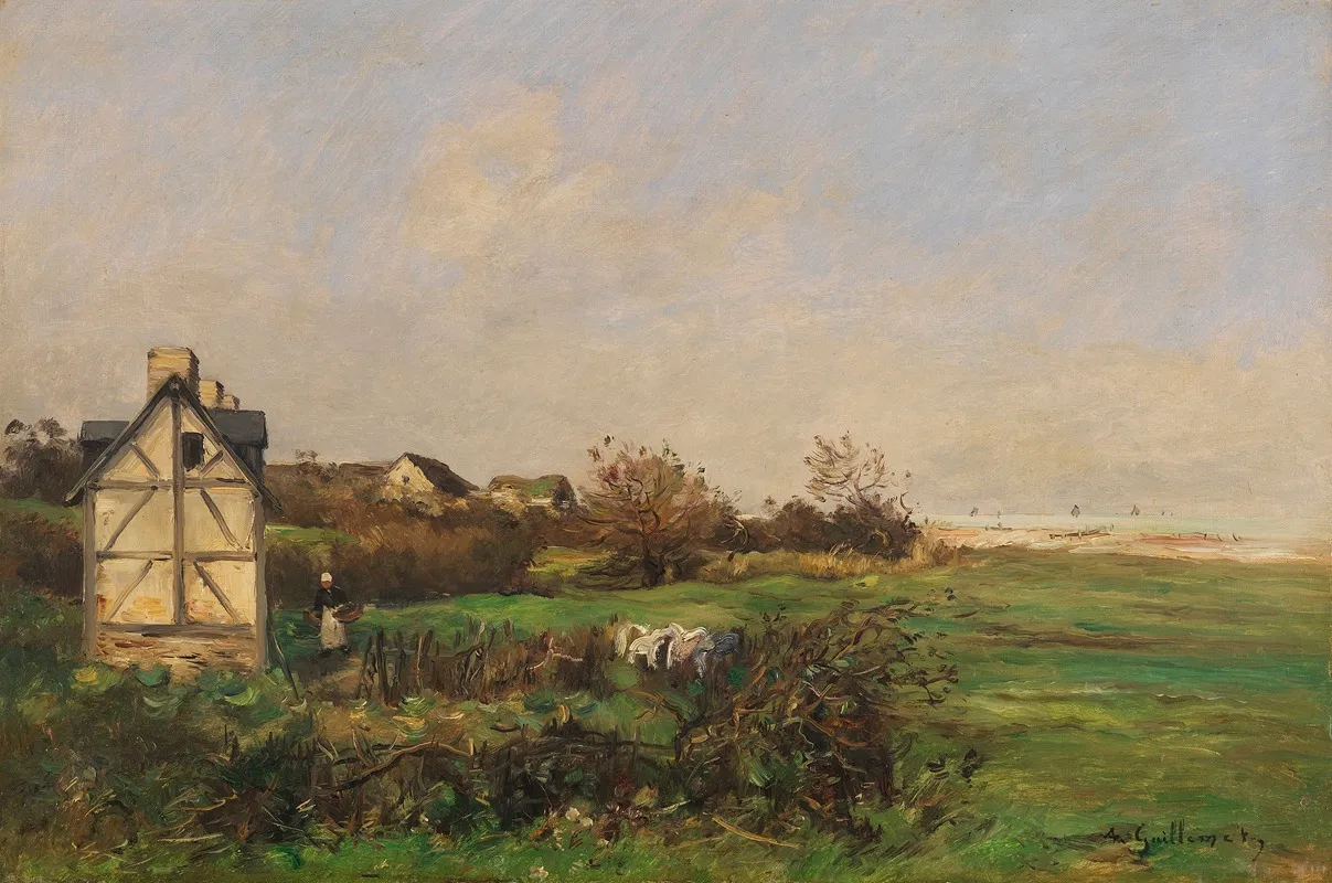 Landschaft Mit Fachwerkhaus Und Bauerin by Antoine Guillemet - Canvas Print