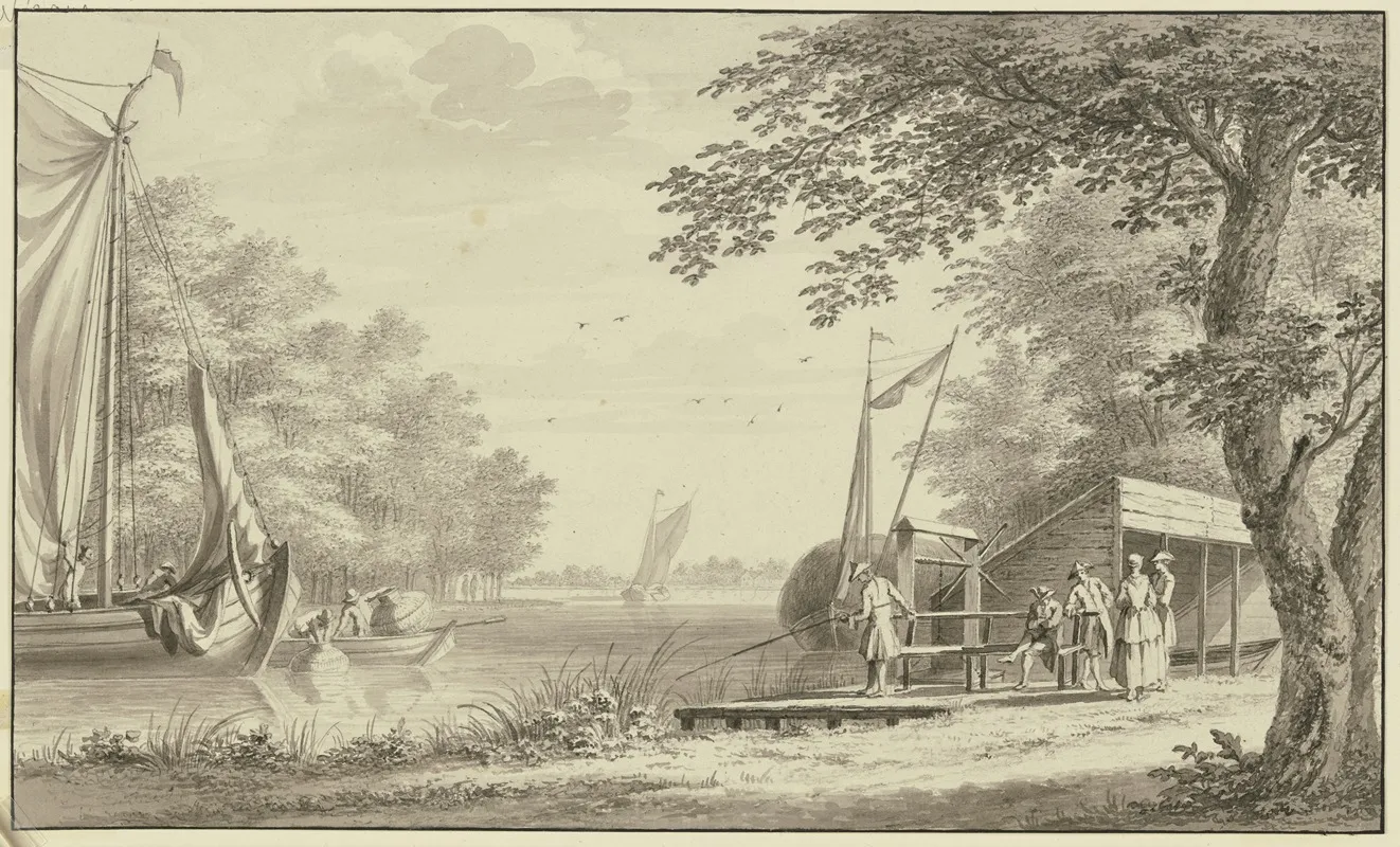 Landschaft Mit Fluss Und Fischern