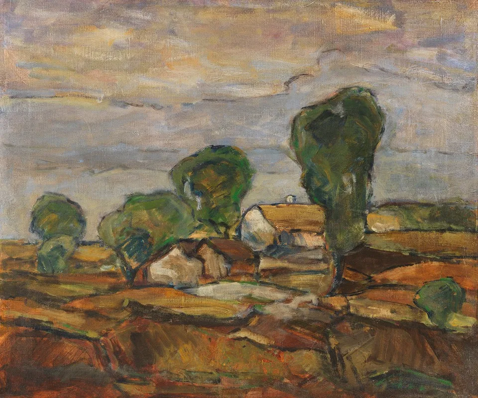 Landschaft Mit Hausern Und Baumen by Adolf Hölzel - Canvas Print