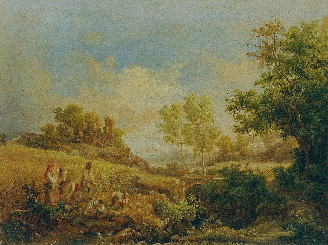 Landschaft Mit Heuernte by Károly Markó - Canvas Print