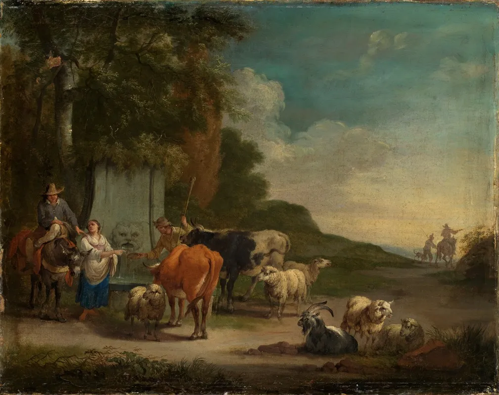 Landschaft Mit Hirten Und Herde Am Brunnen by Pieter Bout - Canvas Print