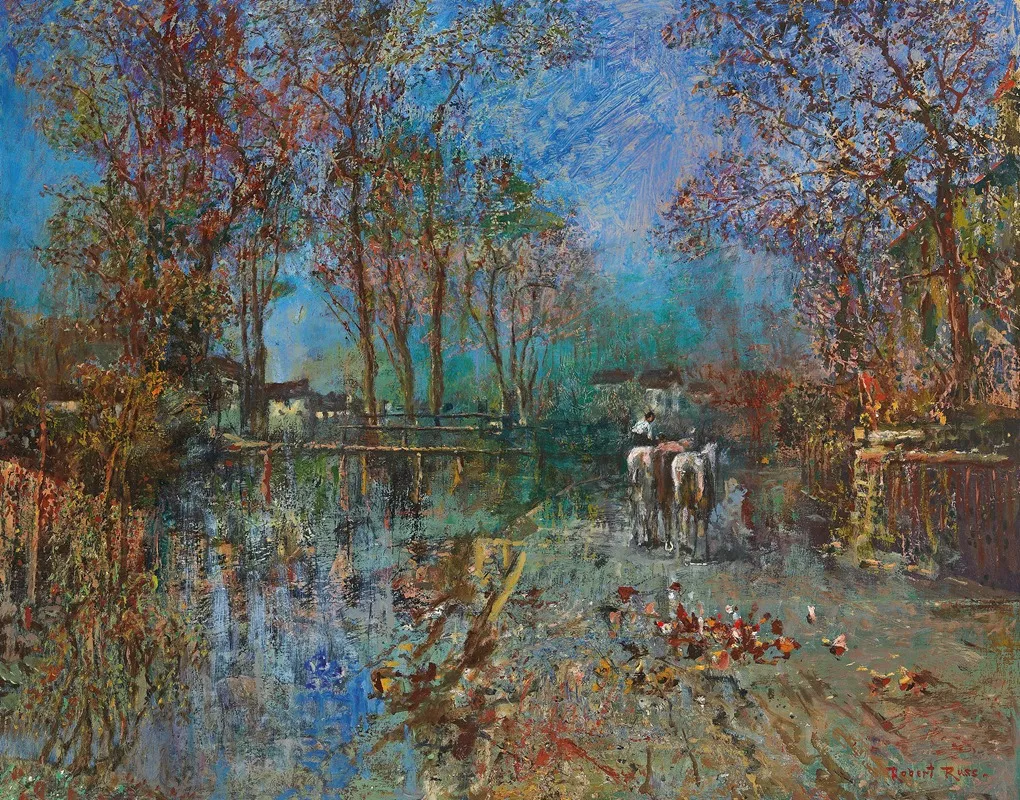 Landschaft Mit Pferdegruppe by Robert Russ - Canvas Print