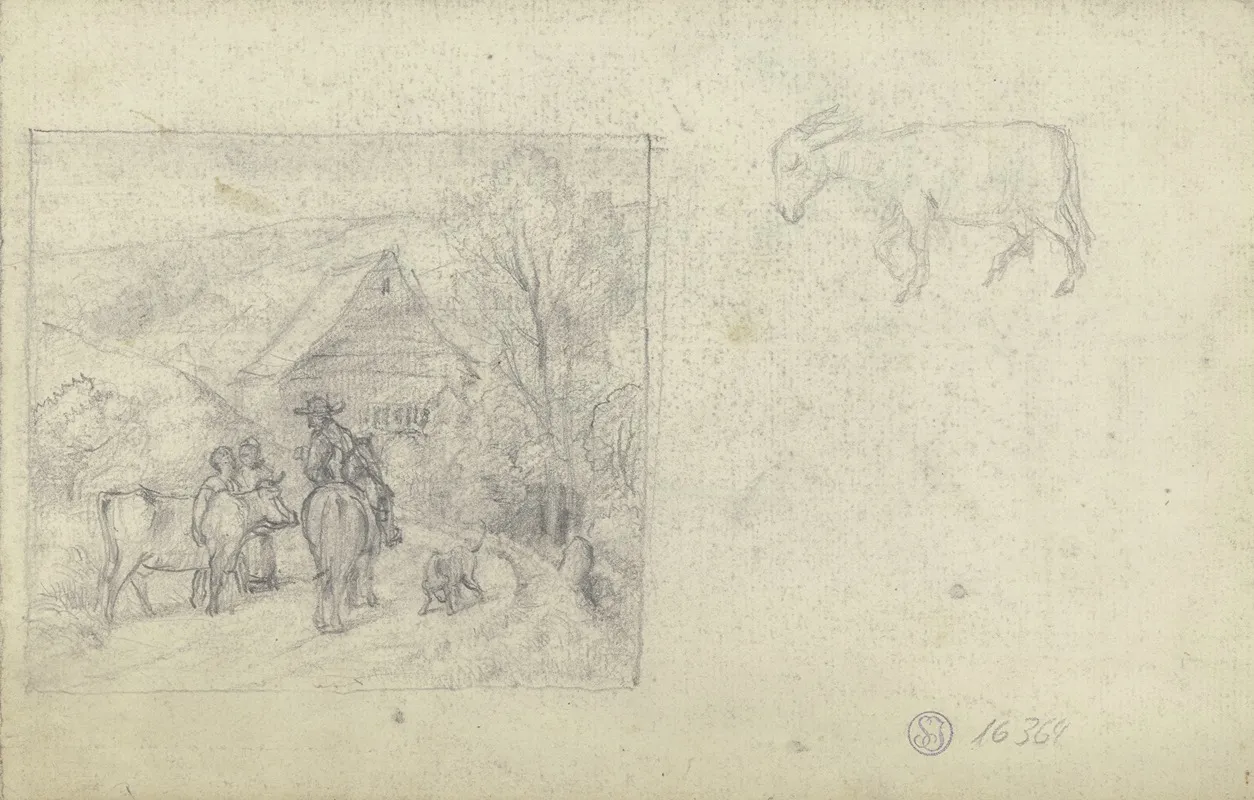 Landschaft Mit Reiter Skizze Eines Esels