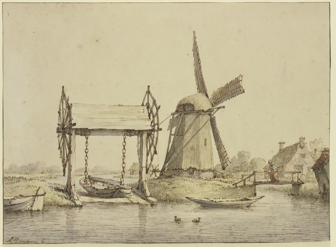 Landschaft Mit Schiffshebewerk Und Muhle by Anthonie van Borssom - Canvas Print