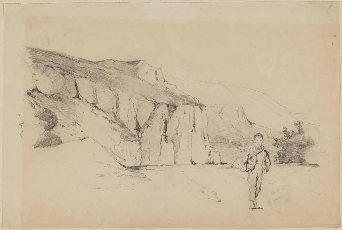 Landschaftsstudie Blick Auf Felsen Und Einen Jungen Im Vordergrund