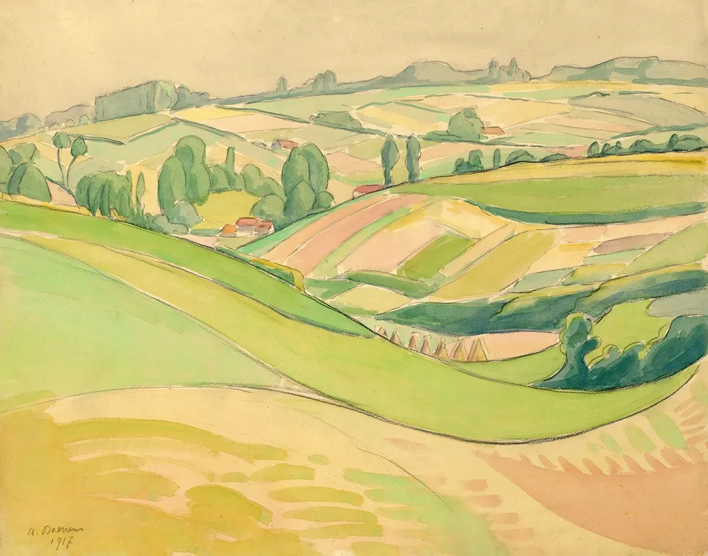 Landschap In Aquarel 9 by Albert Daenens - Canvas Print