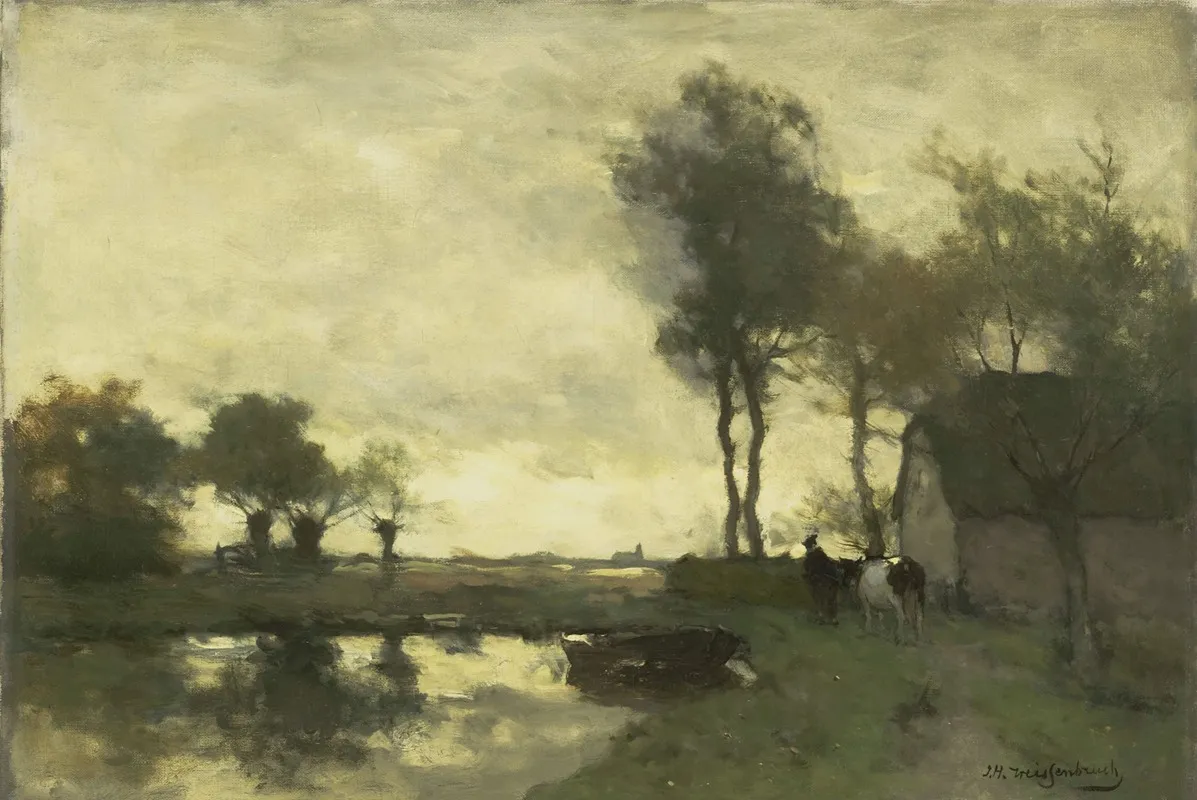 Landschap Met Boerderij Bij Een Plas by Johan Hendrik Weissenbruch - Canvas Print
